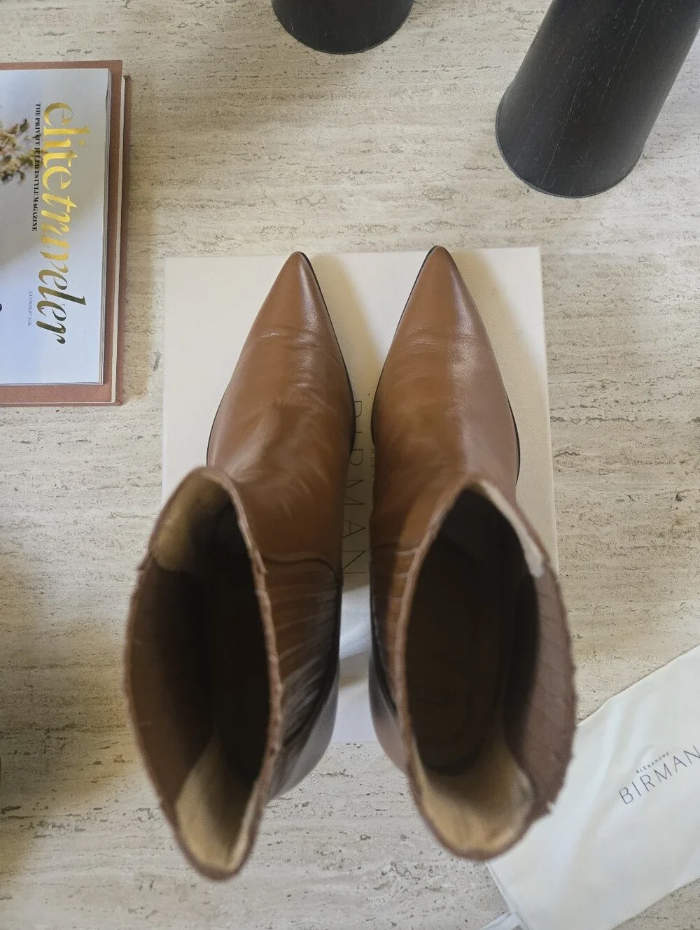 *Birman* Bravo Ankle Bootie with Clear Block Heel In Cognac Leather - Size 9/40